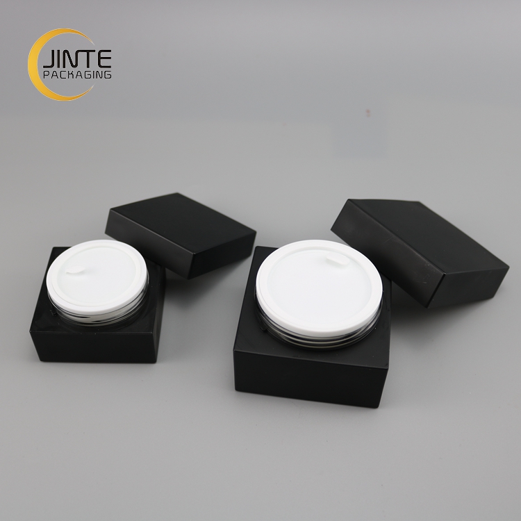 Luxury Cosmetic Square Container Matte Black Square Acrylic Jar for Facial Cream 15ml 30ml 50ml