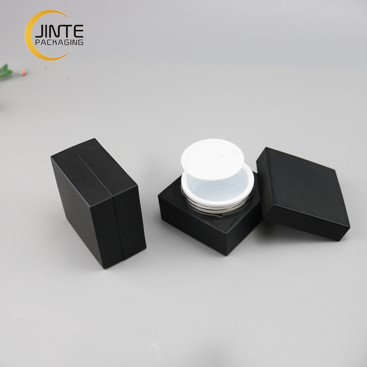 Luxury Cosmetic Square Container Matte Black Square Acrylic Jar for Facial Cream 15ml 30ml 50ml