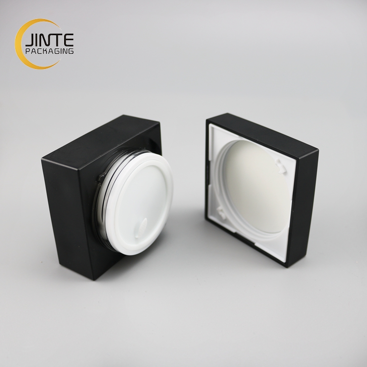 Luxury Cosmetic Square Container Matte Black Square Acrylic Jar for Facial Cream 15ml 30ml 50ml