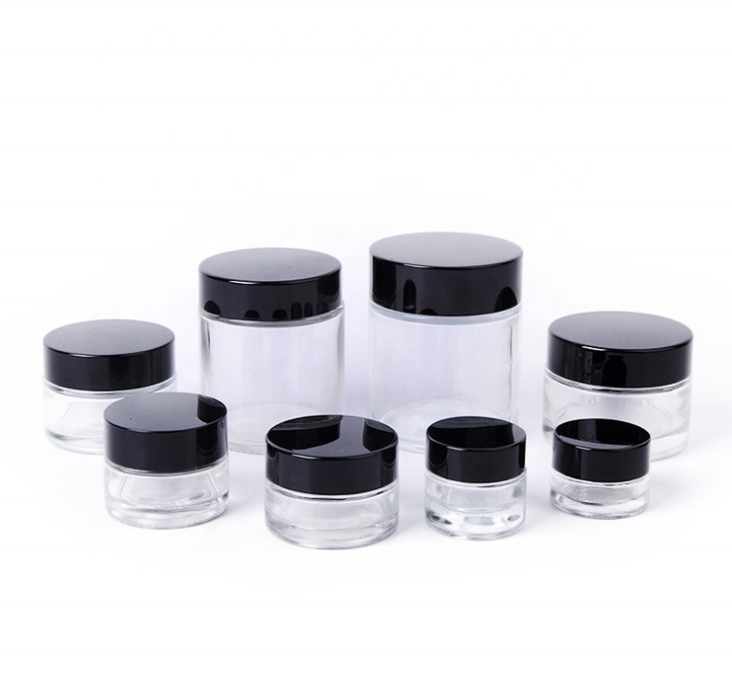 Luxury Cosmetic Transparent High Quality Cosmetic Glass Cream Jar with Black Lid