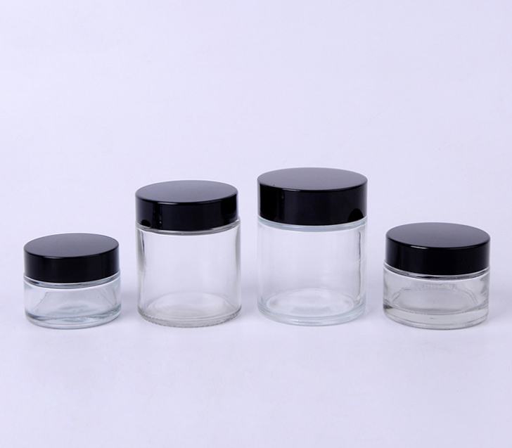 Luxury Cosmetic Transparent High Quality Cosmetic Glass Cream Jar with Black Lid