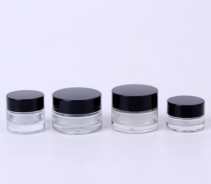 Luxury Cosmetic Transparent High Quality Cosmetic Glass Cream Jar with Black Lid