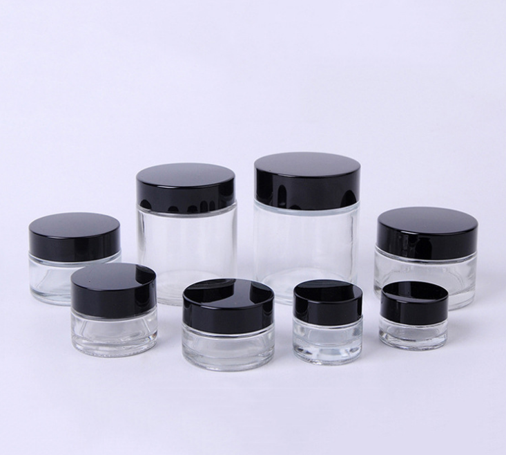 Luxury Cosmetic Transparent High Quality Cosmetic Glass Cream Jar with Black Lid