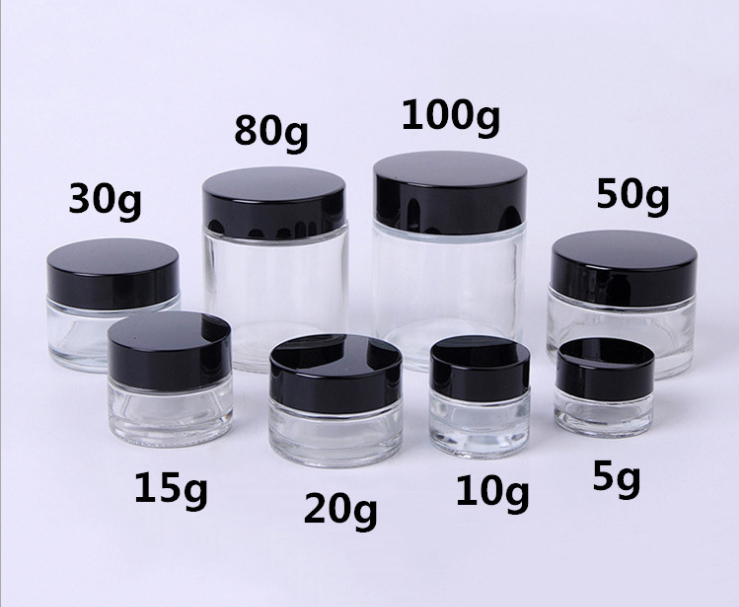 Luxury Cosmetic Transparent High Quality Cosmetic Glass Cream Jar with Black Lid
