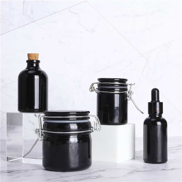 Luxury Cosmetic bottles Glass Empty Makeup jars Body Lotion Bottle Black Set from Vanjoin factory