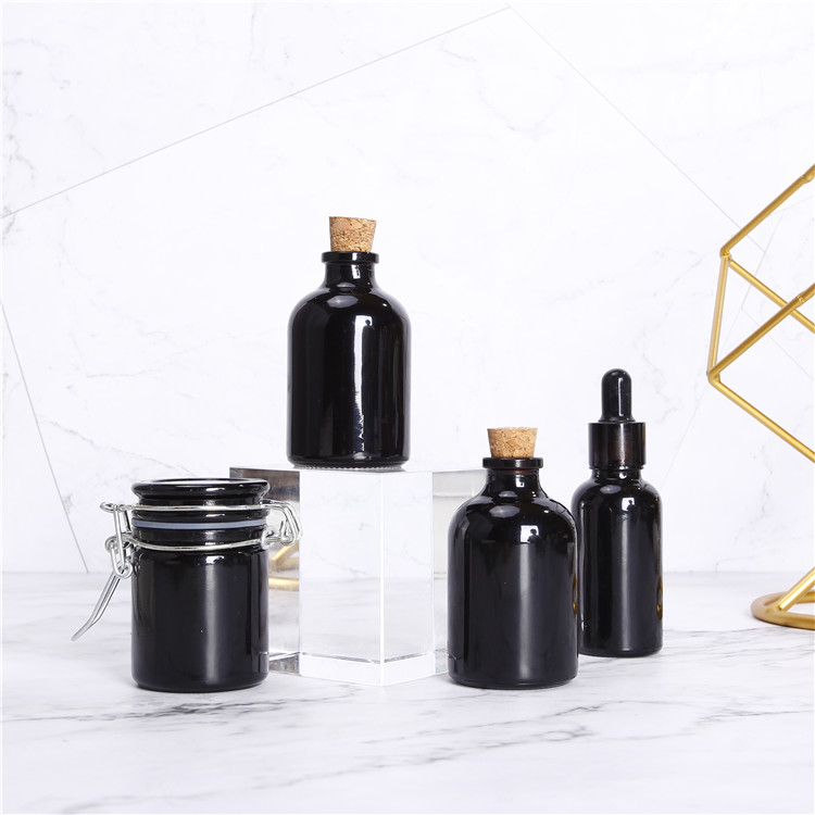 Luxury Cosmetic bottles Glass Empty Makeup jars Body Lotion Bottle Black Set from Vanjoin factory
