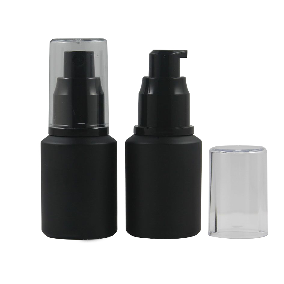 Luxury Cosmetic packing Press 60ml Clear Black frosted 30ml pump glass bottle for emulsion lotion