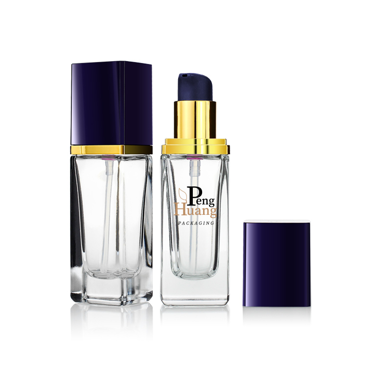 Luxury Cosmetics Packaging Straight Round 30ml Glass Foundation Bottle with Beauty Pump