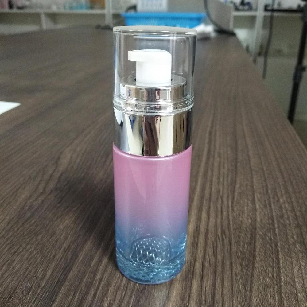 Luxury Cosmetics Packaging Straight Round 30ml Glass Foundation Bottle with Beauty Pump