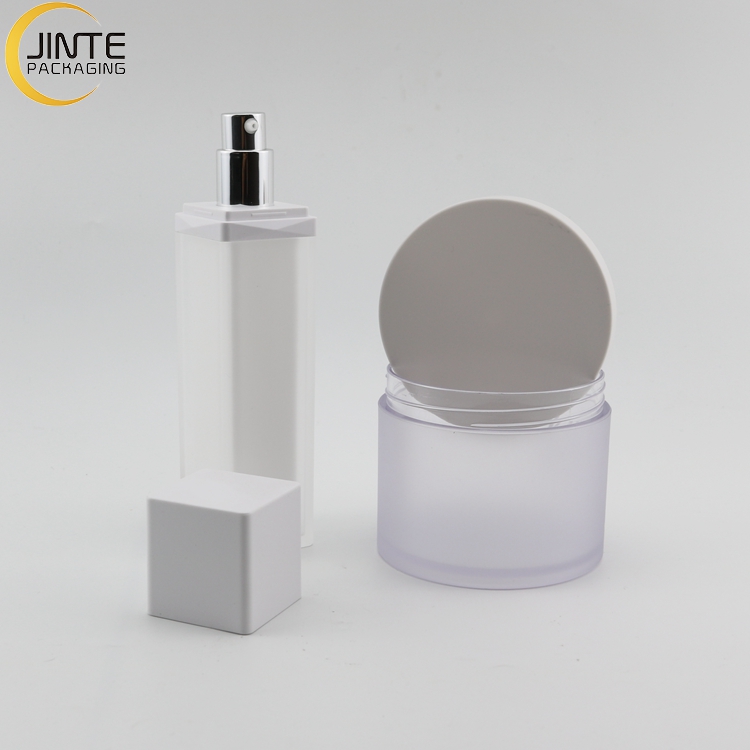 Luxury Cosmetics Skin Care jar and bottle set 8oz Frosted body with matte white caps