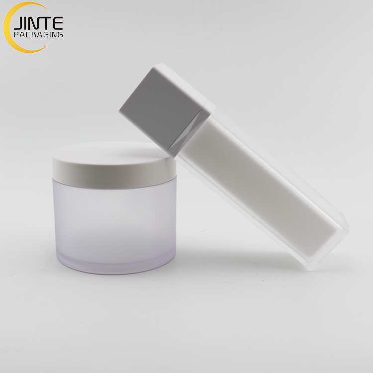 Luxury Cosmetics Skin Care jar and bottle set 8oz Frosted body with matte white caps