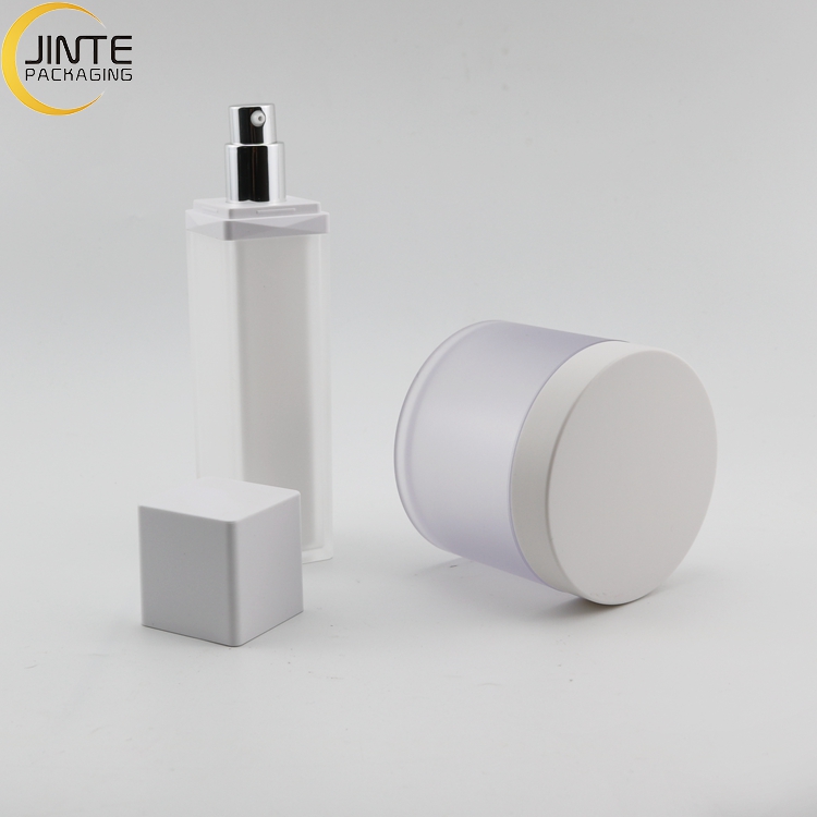 Luxury Cosmetics Skin Care jar and bottle set 8oz Frosted body with matte white caps