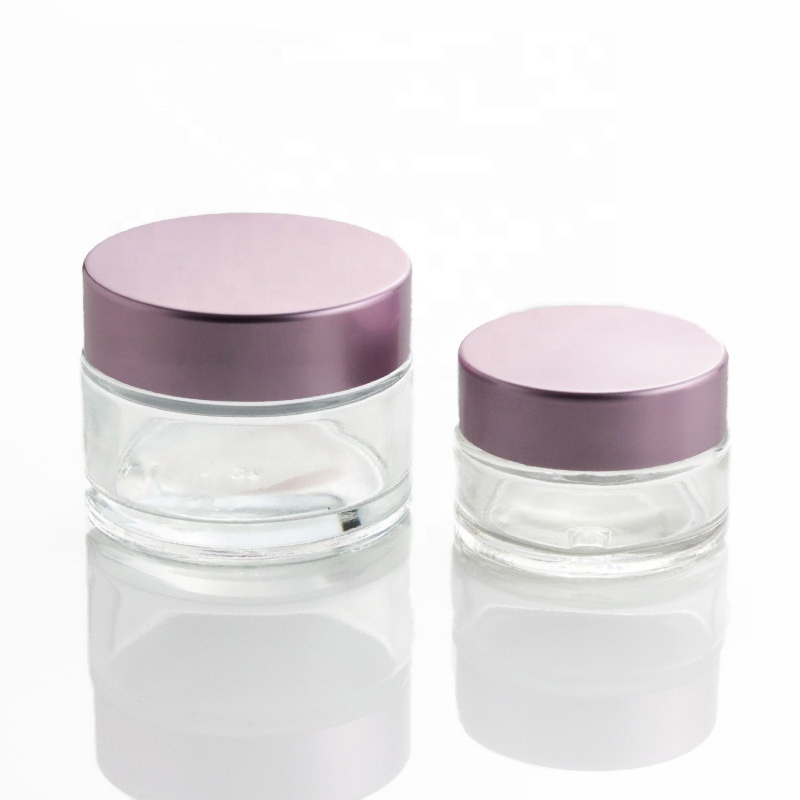 Luxury Costom Round 1 oz Clear Glass Jar and Dropper Bottle  with Pink Aluminum  Metal Lid (GJM66)