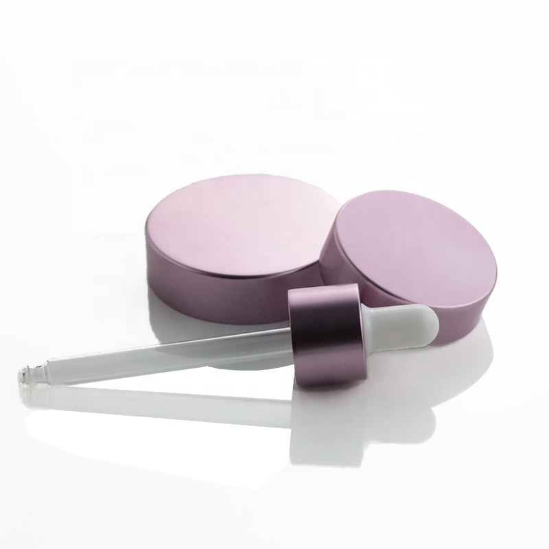 Luxury Costom Round 1 oz Clear Glass Jar and Dropper Bottle with Pink Aluminum Metal Lid (GJM66)