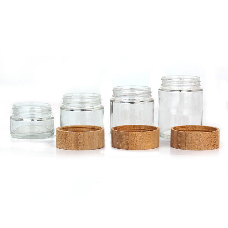 Luxury Custom 50ml 60ml 90ml 110ml Glass Jars Container with Bamboo Wooden Lids