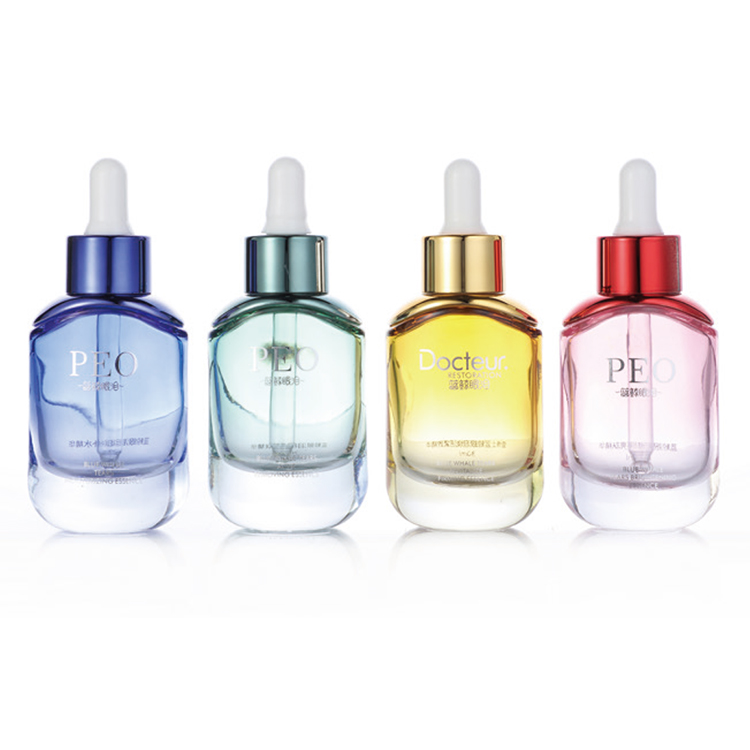 Luxury Custom Design 30ml Colorful Glass Clear/Amber Essential Oil Bottle Glass Dropper Bottle With Gold Cap For Perfume Oil