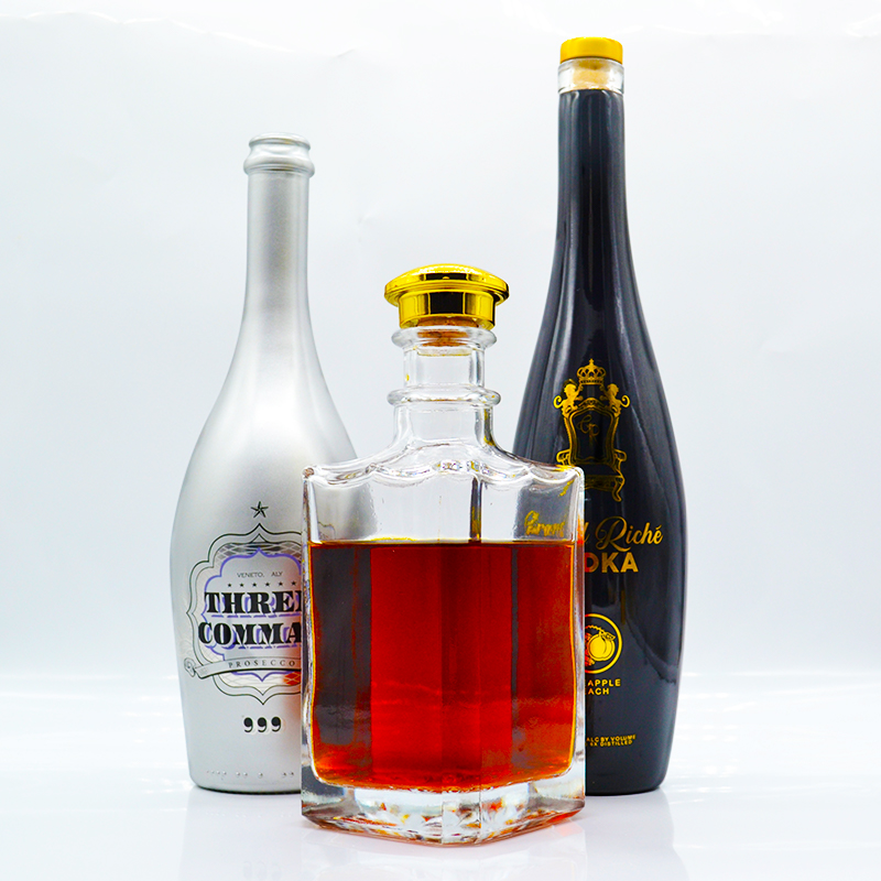 Luxury Custom Printing Empty square Gin rum brandy wine spirit whisky vodka 70cl 750ml frosted glass bottles for liquor wholesal