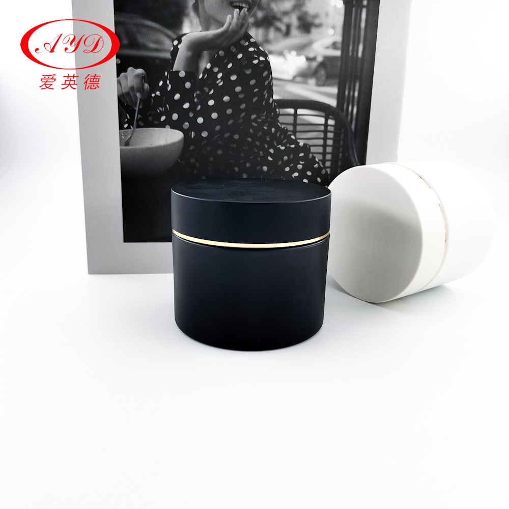 Luxury Customized Matte Black Cream Jar Double Wall With  Golden Edge Lid 10g 20g 30g 50g 100g 150g 200g 250g 380g