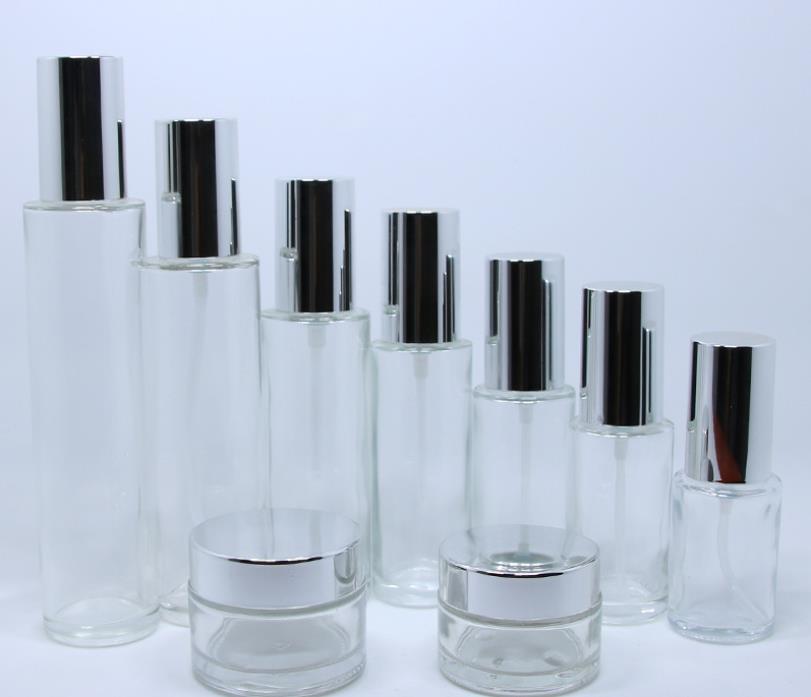 Luxury Design Customized Cosmetic Empty Lotion Bottles Glass And Cream Jars Set