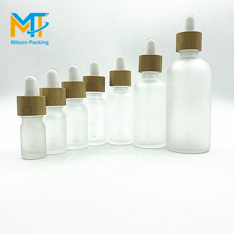 Luxury E liquid 5ml 10ml 15ml 20ml 30ml 50ml 100ml matte frosted white glass dropper bottle with bamboo lid