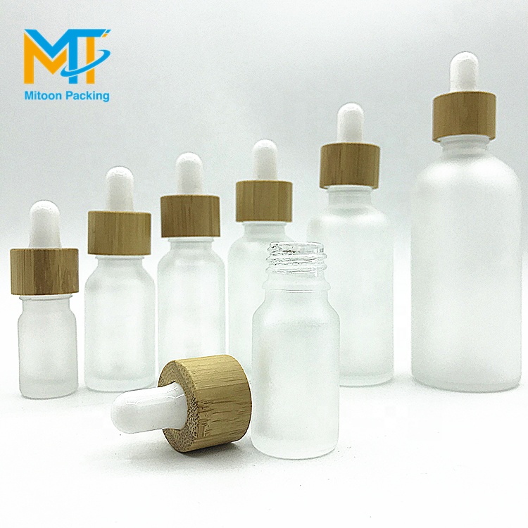 Luxury E liquid 5ml 10ml 15ml 20ml 30ml 50ml 100ml matte frosted white glass dropper bottle with bamboo lid
