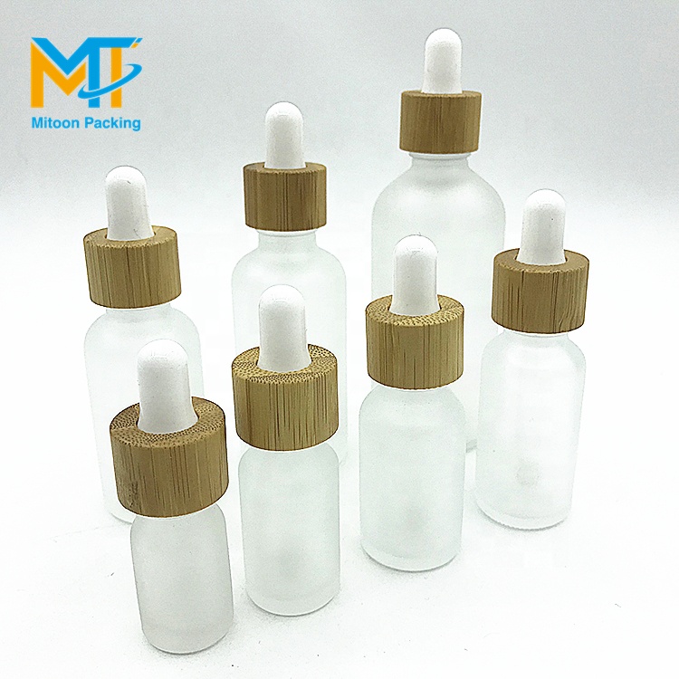 Luxury E liquid 5ml 10ml 15ml 20ml 30ml 50ml 100ml matte frosted white glass dropper bottle with bamboo lid