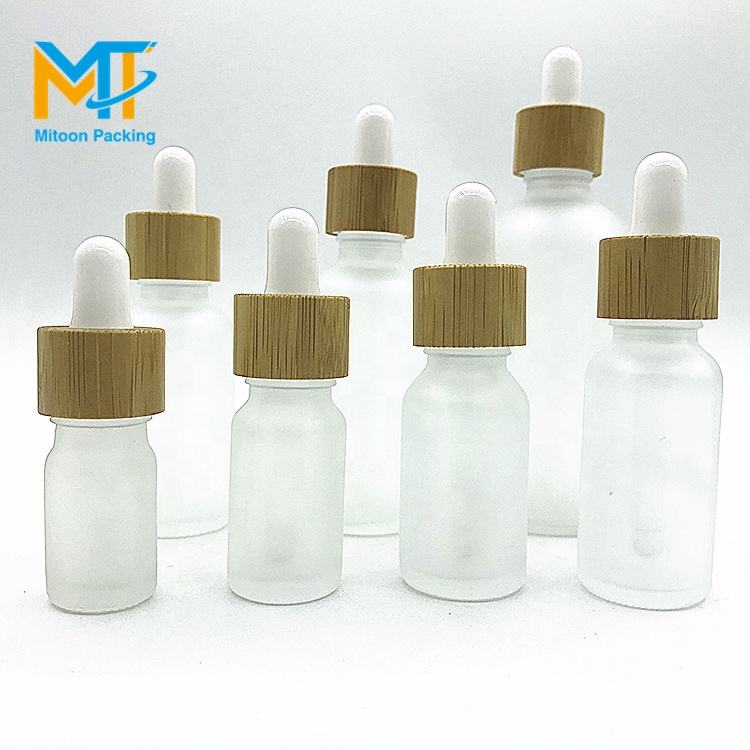 Luxury E liquid 5ml 10ml 15ml 20ml 30ml 50ml 100ml matte frosted white glass dropper bottle with bamboo lid