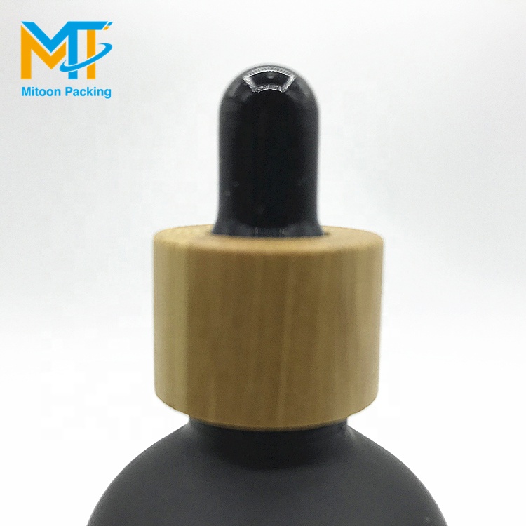 Luxury E liquid e juice Essential oil bottle 5ml 10ml 15ml 20ml 30ml 50ml 100ml bamboo lid black matte glass dropper bottle