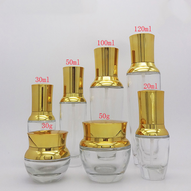 Luxury Eco-friendly 50g 120ml Cosmetic Packaging Set Skincare Cream/Lotion Glass Bottle With Press Pump