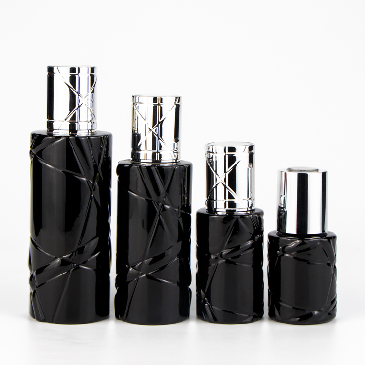 Luxury Eco-friendly 50g 120ml Unique Design Cosmetic Packaging Set Black Uv Skincare Cream/Lotion Glass Bottle With Press Pump