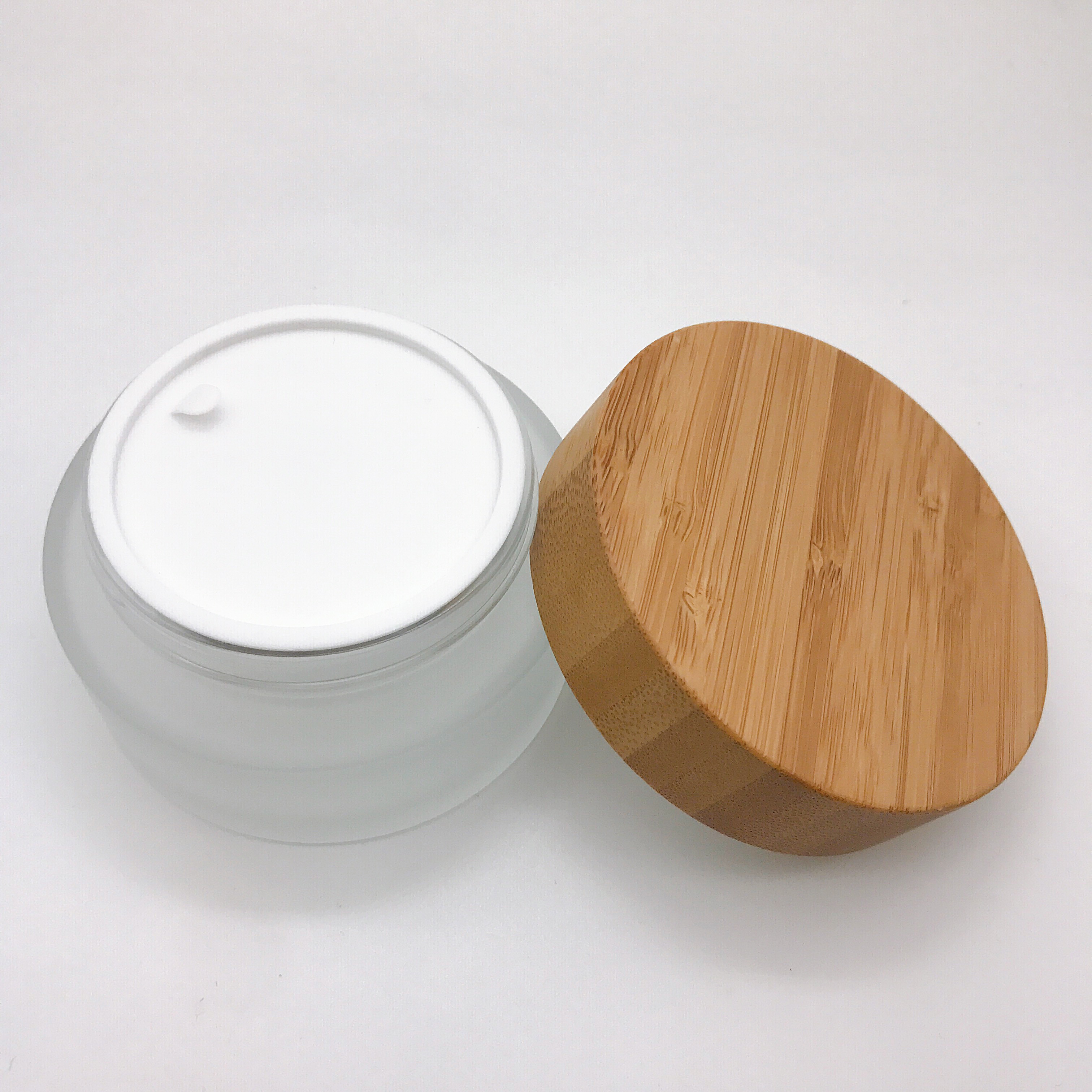 Luxury Empty Frosted Glass Jar With Bamboo Lid 5g 15g 30g 50g 100g