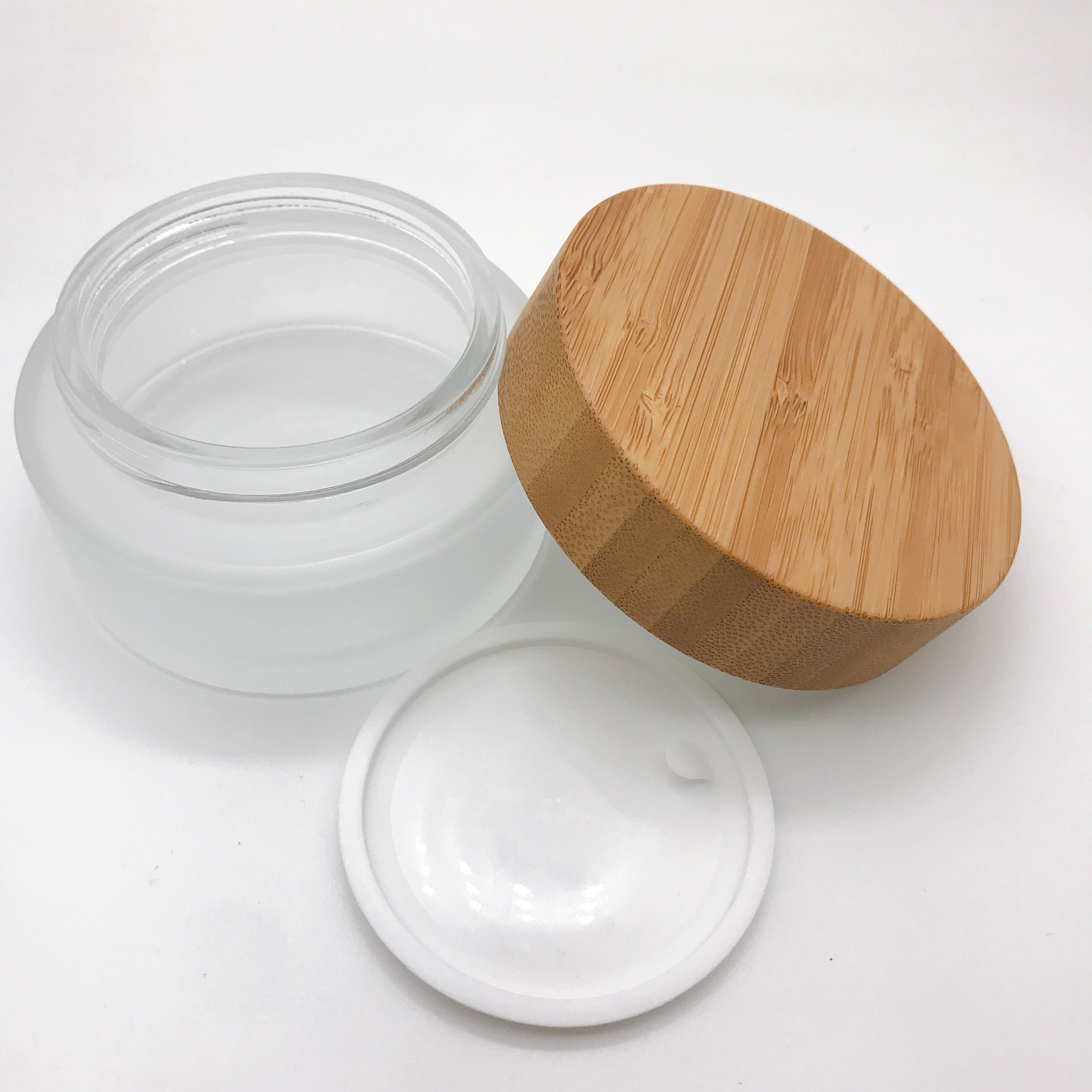 Luxury Empty Frosted Glass Jar With Bamboo Lid 5g 15g 30g 50g 100g