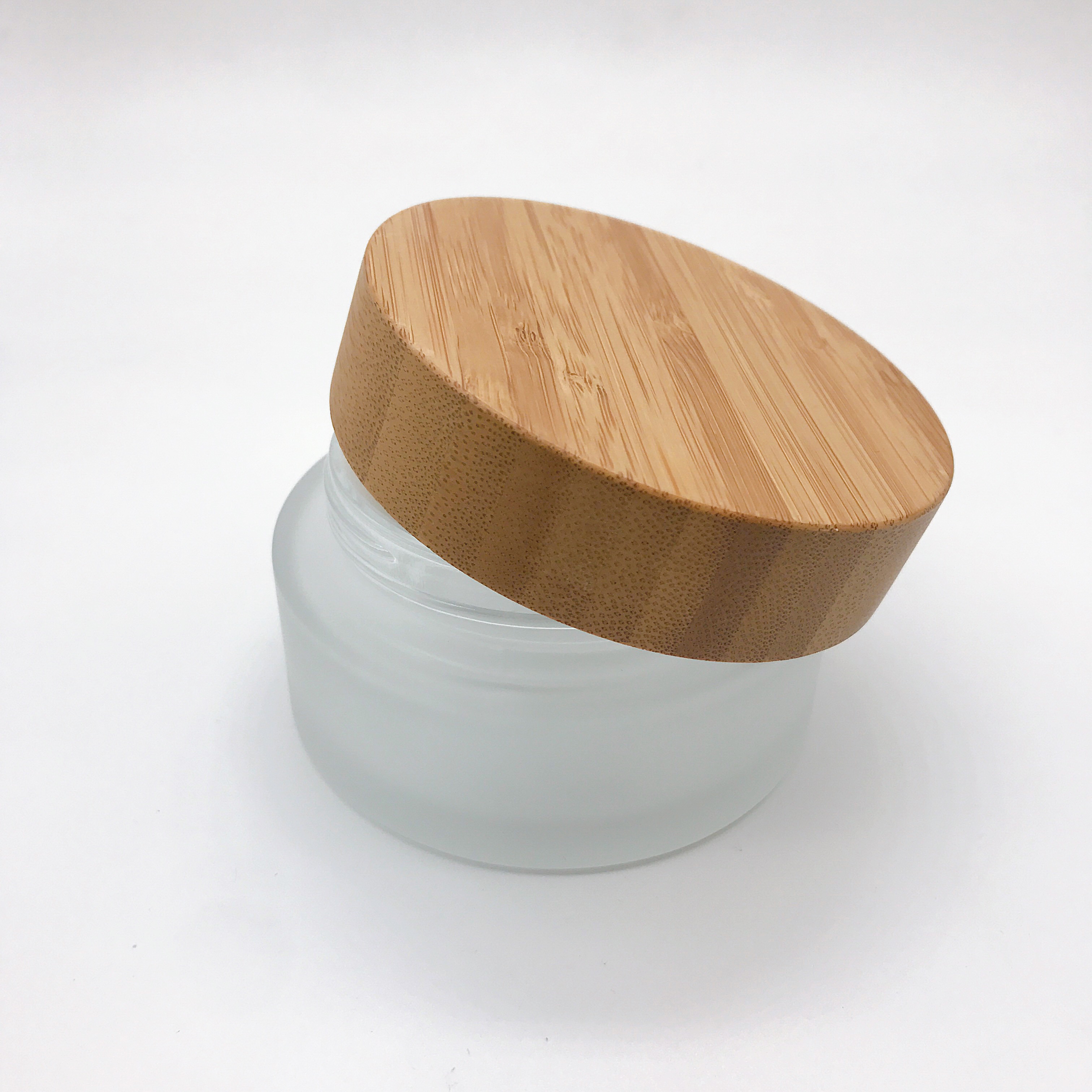 Luxury Empty Frosted Glass Jar With Bamboo Lid 5g 15g 30g 50g 100g