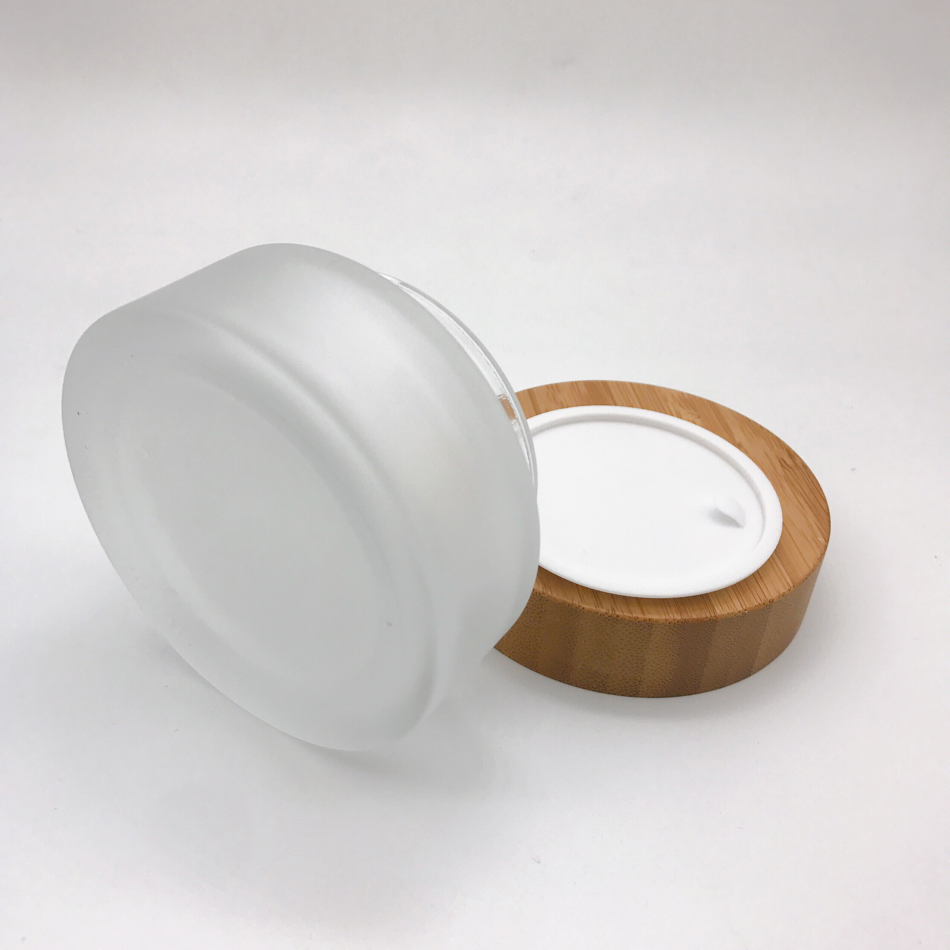Luxury Empty Frosted Glass Jar With Bamboo Lid 5g 15g 30g 50g 100g
