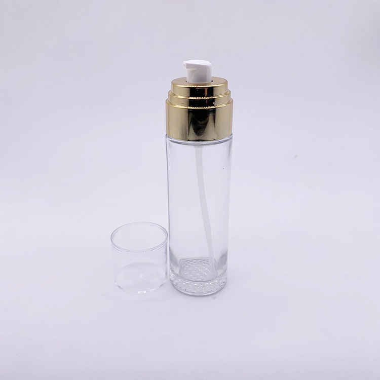 Luxury Empty Glass Cream Jar and Pump Spray Bottle Set Cosmetic Packaging Container with Gold or Silver lid