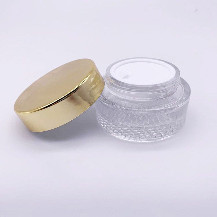 Luxury Empty Glass Cream Jar and Pump Spray Bottle Set Cosmetic Packaging Container with Gold or Silver lid