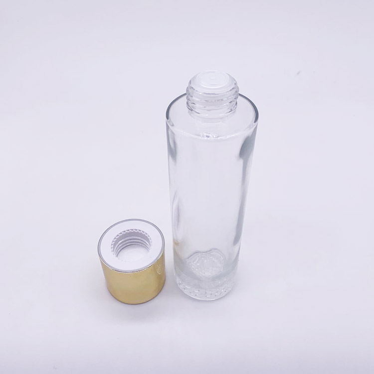 Luxury Empty Glass Cream Jar and Pump Spray Bottle Set Cosmetic Packaging Container with Gold or Silver lid