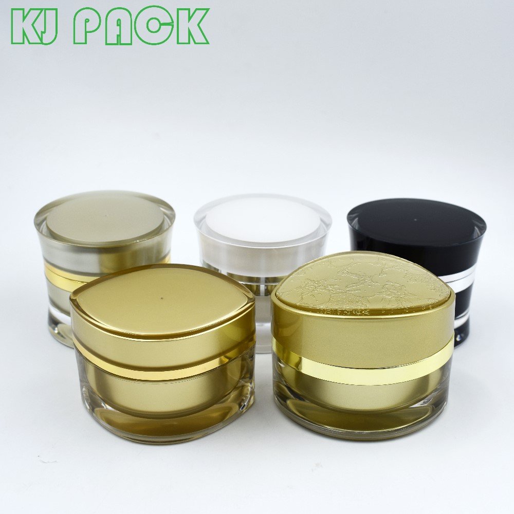 Luxury Empty OEM Cosmetic Containers Biodegradable Cosmetic Packaging Plastic Cream Jar with gold lid1oz 2oz 4oz