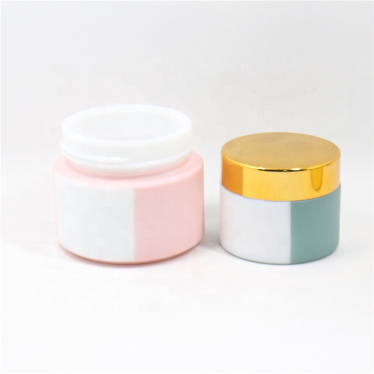 Luxury Empty Opal White Glass Cosmetic Cream Jar 50ml With Gold  Lid For Skin Care Cream