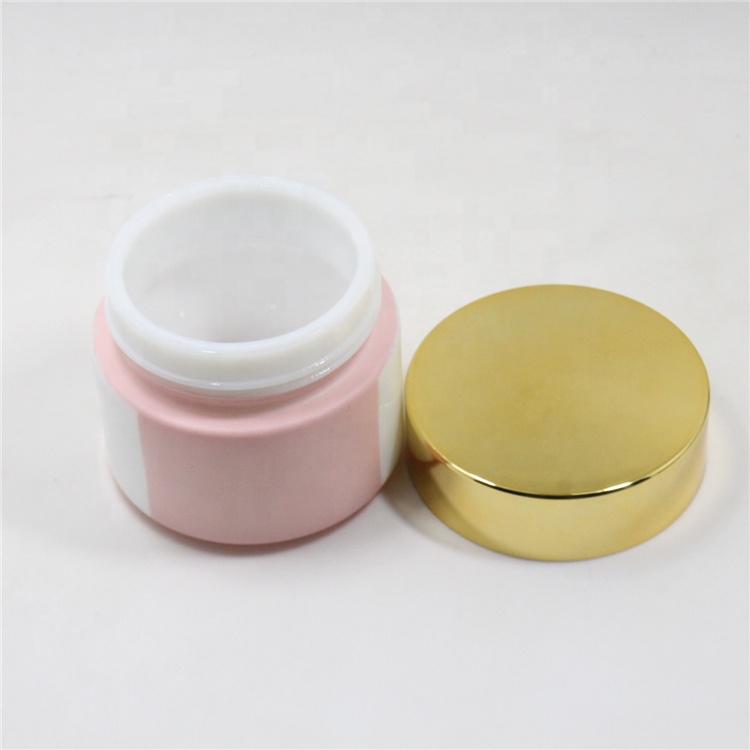 Luxury Empty Opal White Glass Cosmetic Cream Jar 50ml With Gold Lid For Skin Care Cream