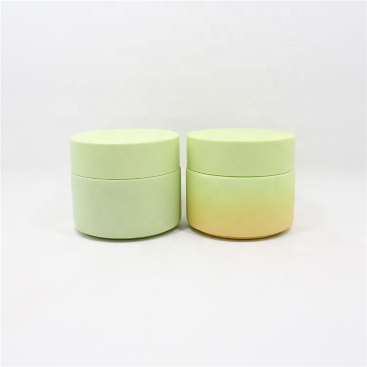 Luxury Empty Opal White Gradient Glass Cosmetic Cream Jar 50ml With Green Colored Lid