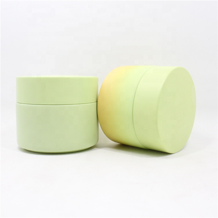 Luxury Empty Opal White Gradient Glass Cosmetic Cream Jar 50ml With Green Colored Lid