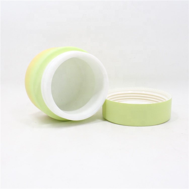 Luxury Empty Opal White Gradient Glass Cosmetic Cream Jar 50ml With Green Colored Lid