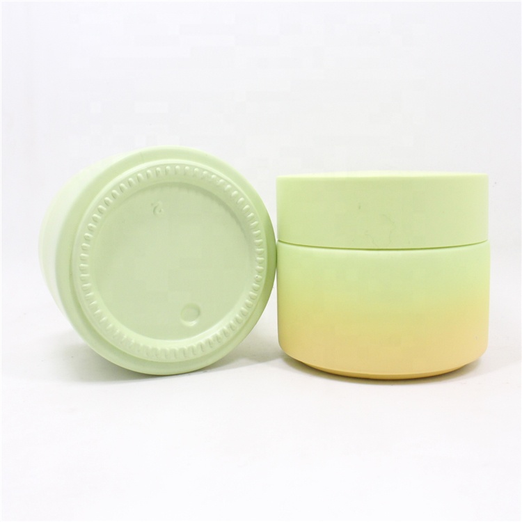 Luxury Empty Opal White Gradient Glass Cosmetic Cream Jar 50ml With Green Colored Lid