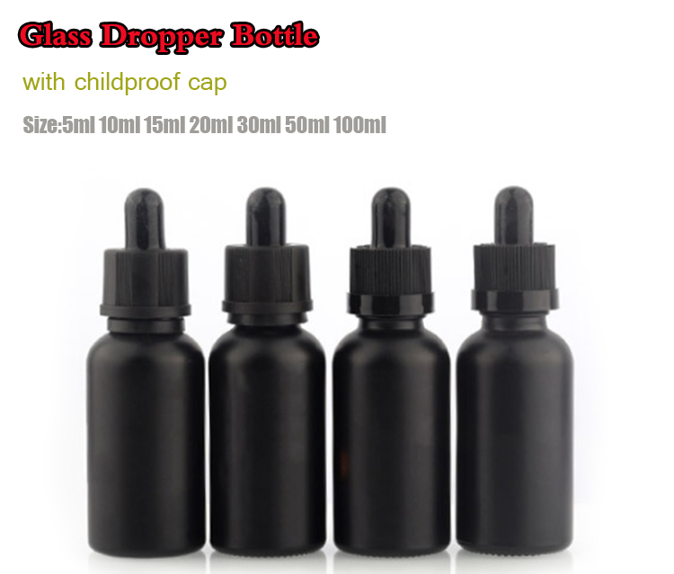 Luxury Empty Serum E Liquid Cosmetic 50ml Round Matte Frosted Black Bottle 60ml 100ml Essential Oil 30ml Glass Dropper Bottle