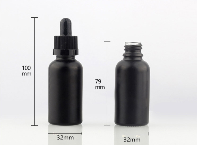 Luxury Empty Serum E Liquid Cosmetic 50ml Round Matte Frosted Black Bottle 60ml 100ml Essential Oil 30ml Glass Dropper Bottle