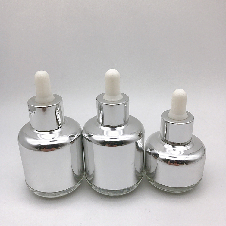 Luxury Empty Silver Glass Serum Essential Oil Dropper Bottle 30Ml 50Ml