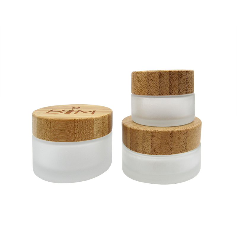 Luxury Empty sets clear frosted 30g glass cream jar with bamboo lid glass bottle for toner lotion cosmetic packaging