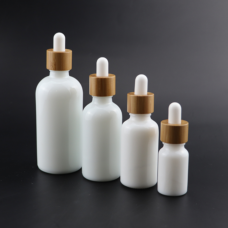 Luxury Essential oil opal white porcelain glass dropper bottle with bamboo screw cap 10ml 15ml 20ml 30ml 50ml 100ml