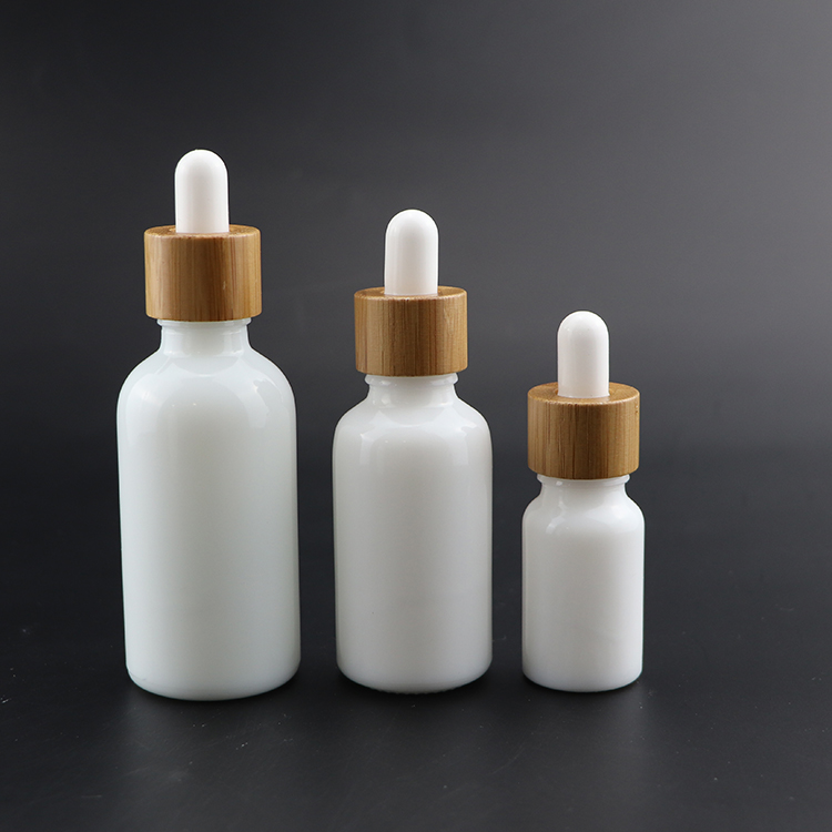 Luxury Essential oil opal white porcelain glass dropper bottle with bamboo screw cap 10ml 15ml 20ml 30ml 50ml 100ml